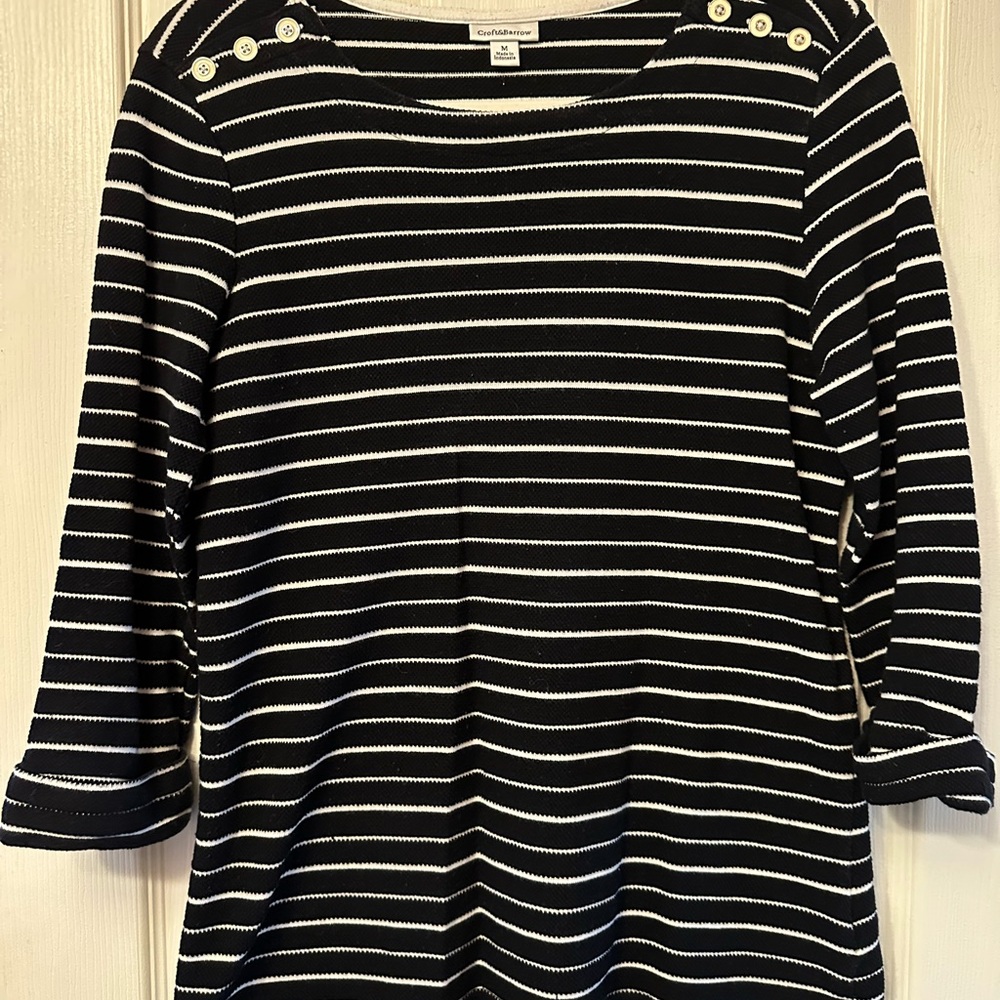 Croft & Barrow Women's Black Striped Top With 3/4 Sleeves